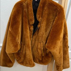 FREE PEOPLE Women's Faux Fur Coat - Camel Brown